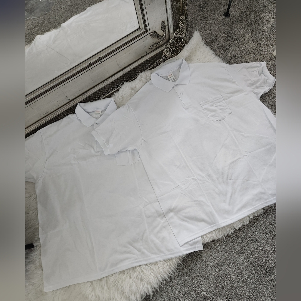 Hanes Ecosmart White Polo Shirts. (2). Size 2XL. New without tags.